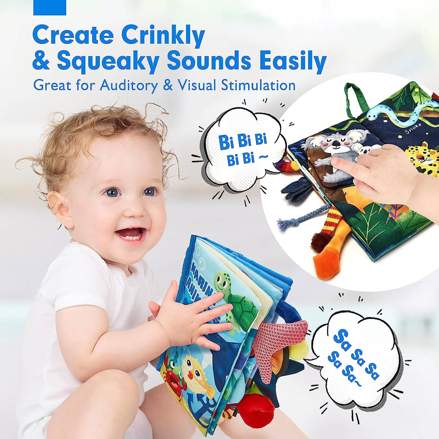 hahaland Baby Books 0-6 Months 2PCS Baby Toys 6 to 12 Infant Touch Feel First Cloth Crinkle Soft Books 0-3-6-12-18 Months Baby Boy Girl Shower Gifts Set for Newborn Baby Sensory Learning Stroller Toys - Image 5